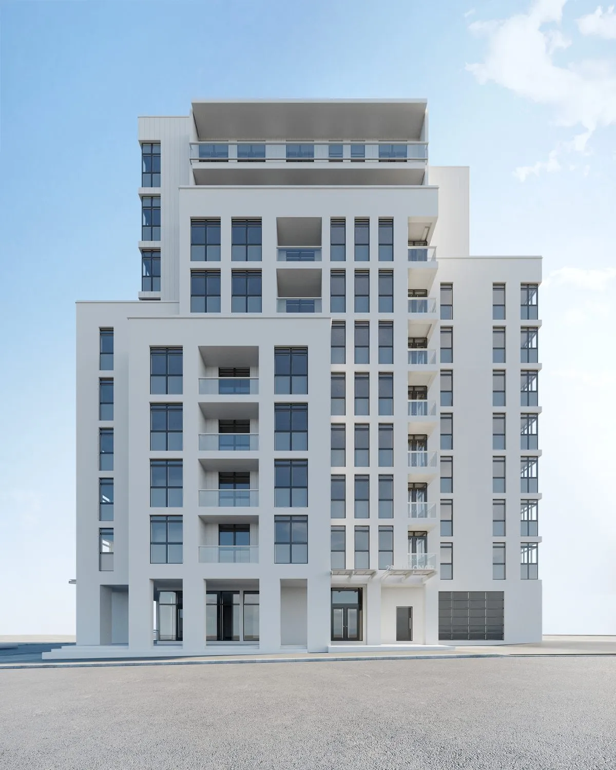 Rendering of the building from the street corner